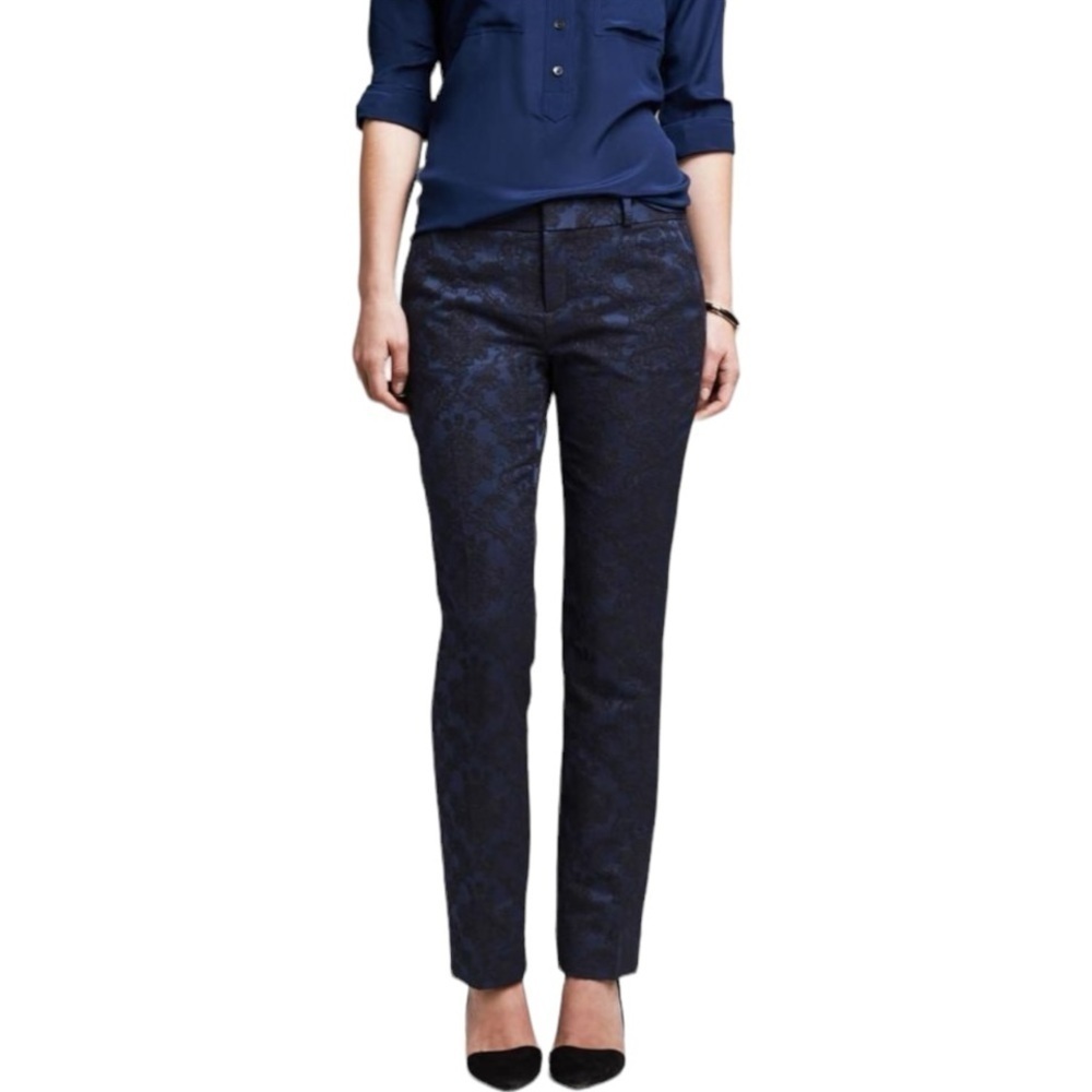 Banana Republic Navy Floral Jacquard Embossed Ankle Pant Size 8